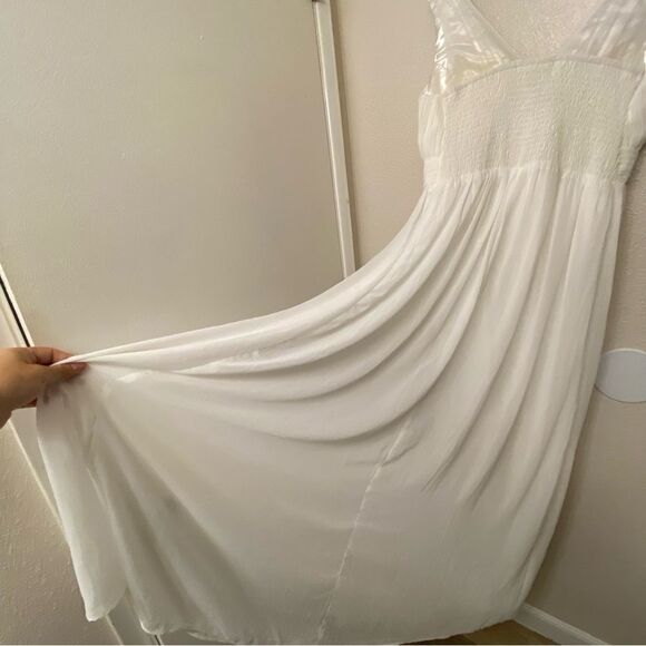 White V-Neck formal Evening wedding Dress maxi gown Floor Length XL 12-14 - Picture 6 of 15
